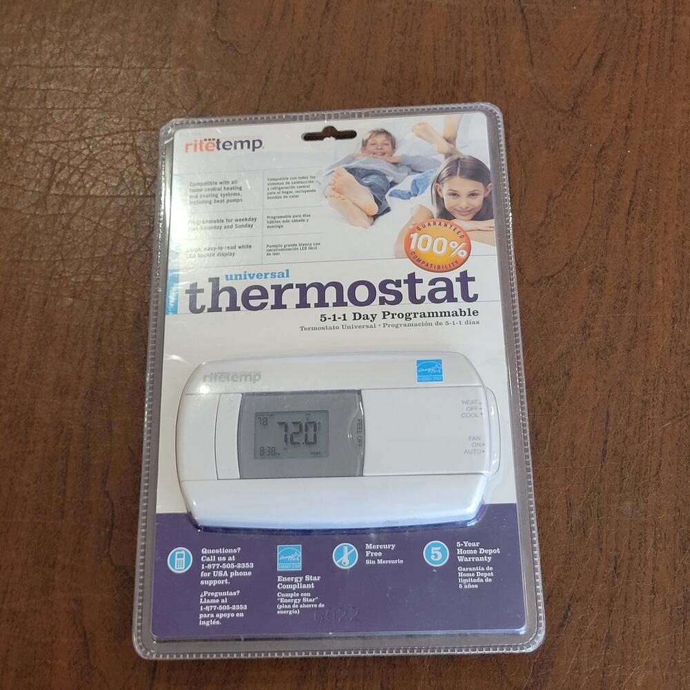 RiteTemp 6022 Universal 5-1-1 Day Programmable Thermostat LED Backlit New Sealed
